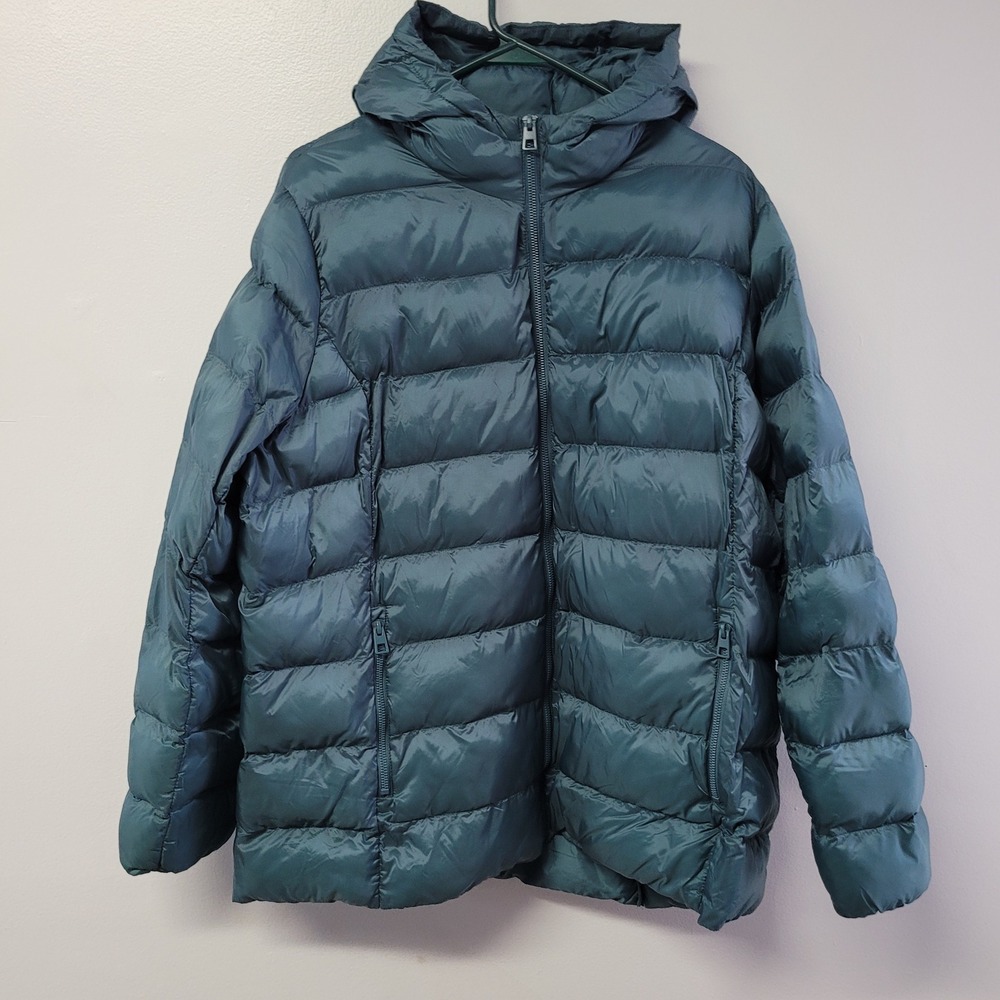 32 Degrees Heat Hooded Puffer Jacket Teal Green XL Lightweight Full Zip Pockets